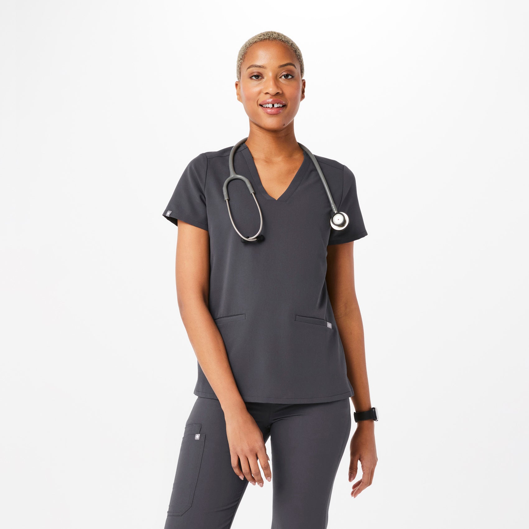 women s Charcoal Casma™ – Three-Pocket Scrub Top For Cheap