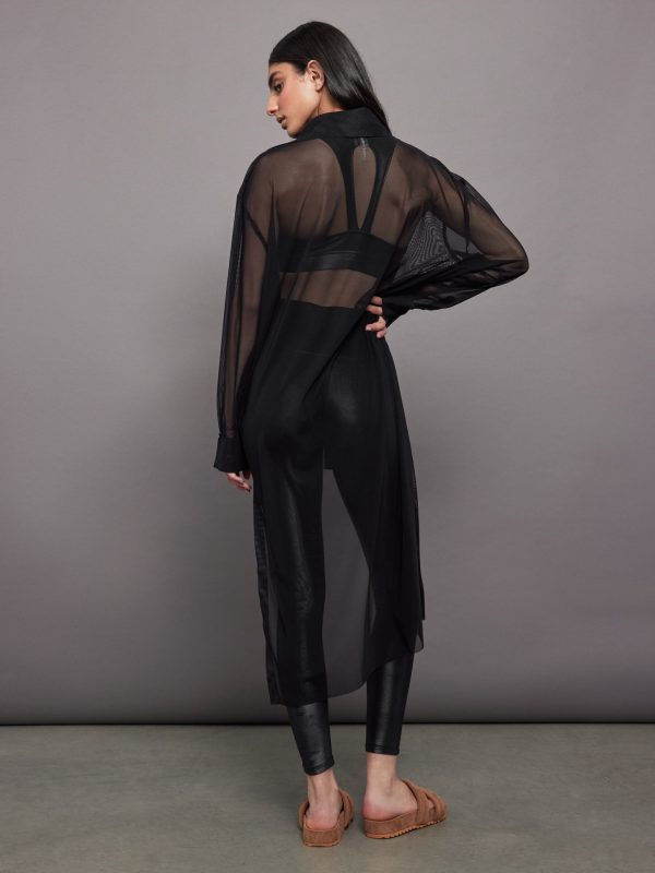 Hi Low Oversized Boyfriend Nk Shirt with Collar St - Black Mesh Online Hot Sale - Image 2