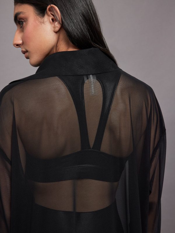 Hi Low Oversized Boyfriend Nk Shirt with Collar St - Black Mesh Online Hot Sale - Image 4
