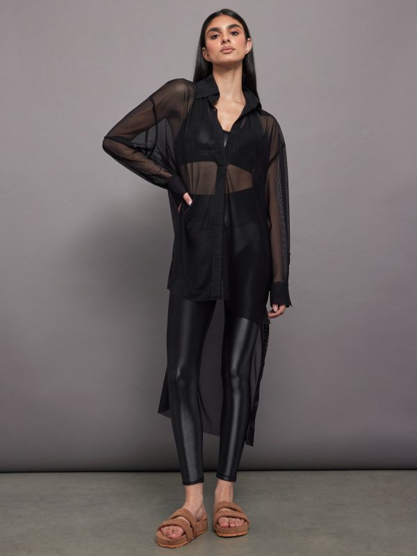 Hi Low Oversized Boyfriend Nk Shirt with Collar St - Black Mesh Online Hot Sale